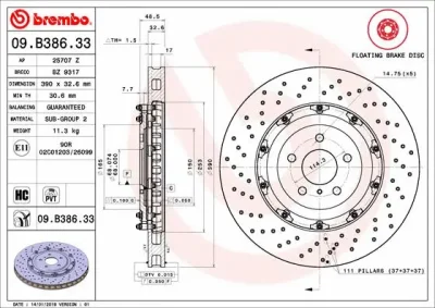 Тормозной диск BREMBO 09.B386.33