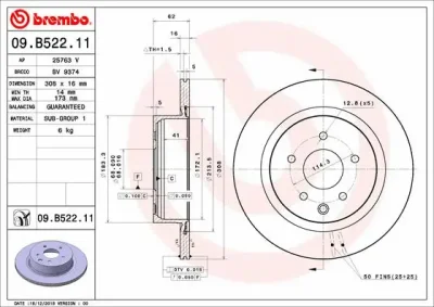 Тормозной диск BREMBO 09.B522.11