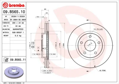 09.B565.11 BREMBO Тормозной диск