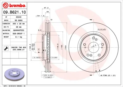 09.B621.10 BREMBO Тормозной диск