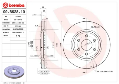 09.B628.10 BREMBO Тормозной диск