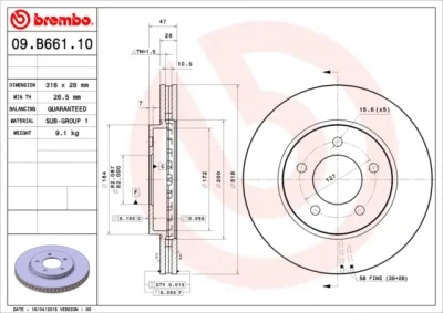 09.B661.10 BREMBO Тормозной диск