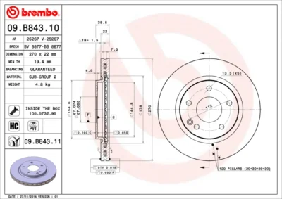 Тормозной диск BREMBO 09.B843.10