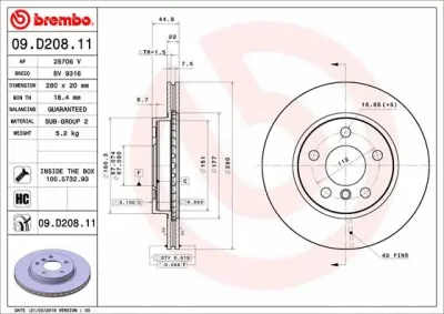 Тормозной диск BREMBO 09.D208.11