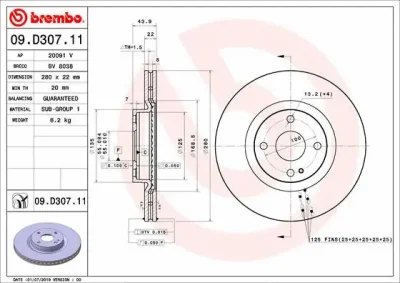 Тормозной диск BREMBO 09.D307.11