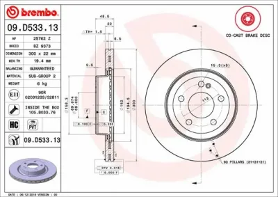 Тормозной диск BREMBO 09.D533.13