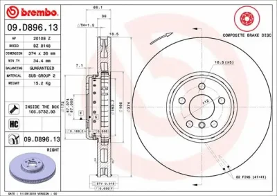 Тормозной диск BREMBO 09.D896.13