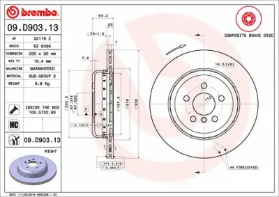 Тормозной диск BREMBO 09.D903.13