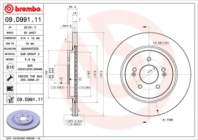 Тормозной диск BREMBO 09.D991.11