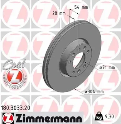 Тормозной диск ZIMMERMANN 180.3033.20