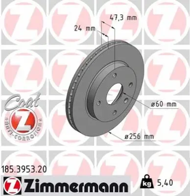 Тормозной диск ZIMMERMANN 185.3953.20