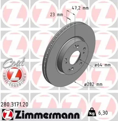 Тормозной диск ZIMMERMANN 280.3171.20