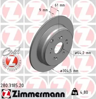 Тормозной диск ZIMMERMANN 280.3185.20