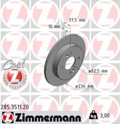 285.3511.20 ZIMMERMANN Тормозной диск