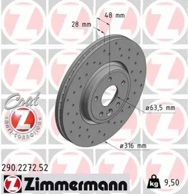 Тормозной диск ZIMMERMANN 290.2272.52