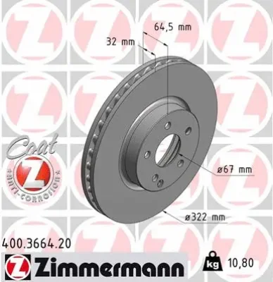 Тормозной диск ZIMMERMANN 400.3664.20