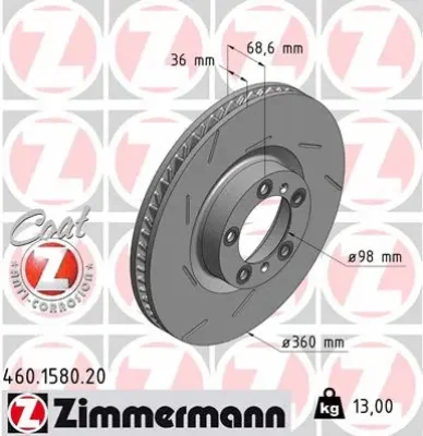 Тормозной диск ZIMMERMANN 460.1580.20
