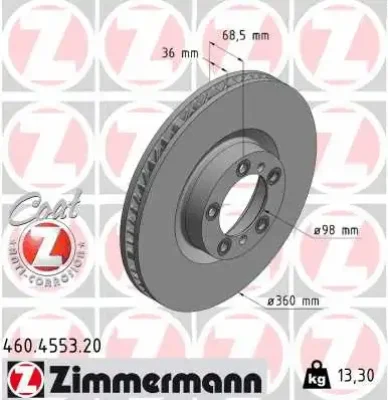 Тормозной диск ZIMMERMANN 460.4553.20