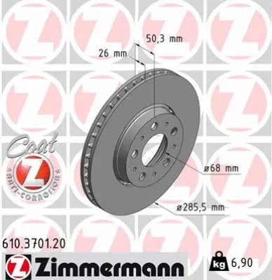 610.3701.20 ZIMMERMANN Тормозной диск