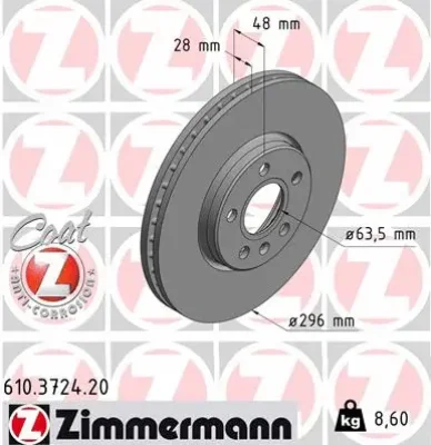 Тормозной диск ZIMMERMANN 610.3724.20