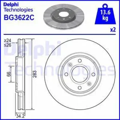 BG3622 DELPHI Тормозной диск