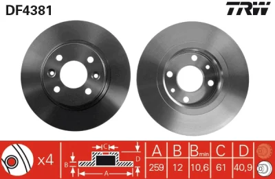 DF4381 TRW Тормозной диск