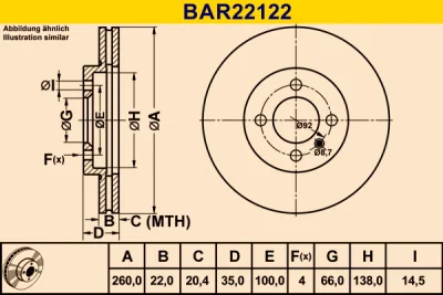 BAR22122 BARUM Тормозной диск