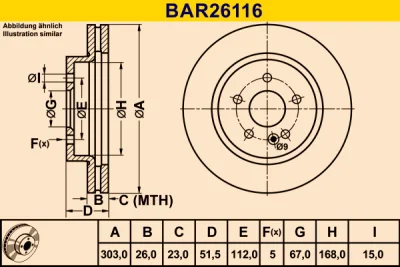 BAR26116 BARUM Тормозной диск
