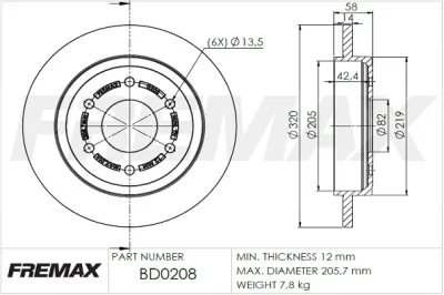 Тормозной диск FREMAX BD-0208