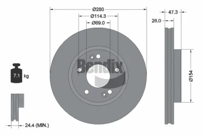 BDS1114 BENDIX Braking Тормозной диск