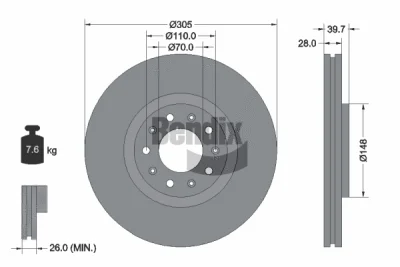 BDS1245 BENDIX Braking Тормозной диск