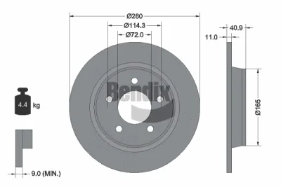 BDS1738 BENDIX Braking Тормозной диск