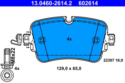 Комплект тормозных колодок, дисковый тормоз ATE 13.0460-2614.2