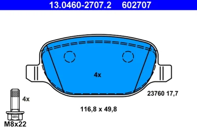 Комплект тормозных колодок, дисковый тормоз ATE 13.0460-2707.2