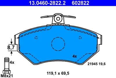 13.0460-2822.2 ATE Комплект тормозных колодок, дисковый тормоз
