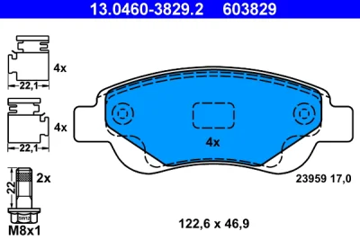 Комплект тормозных колодок, дисковый тормоз ATE 13.0460-3829.2