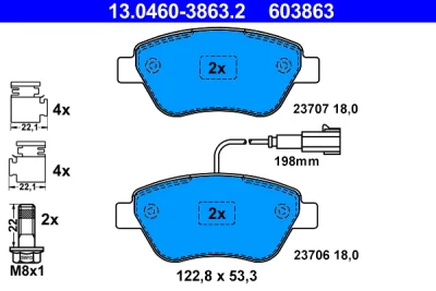 Комплект тормозных колодок, дисковый тормоз ATE 13.0460-3863.2