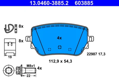 Комплект тормозных колодок, дисковый тормоз ATE 13.0460-3885.2