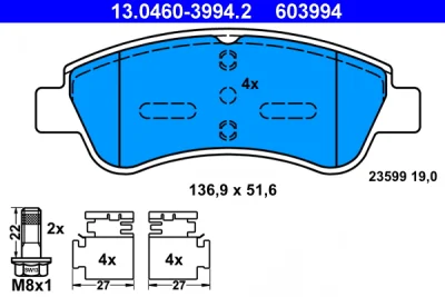 Комплект тормозных колодок, дисковый тормоз ATE 13.0460-3994.2