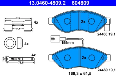 13.0460-4809.2 ATE Комплект тормозных колодок, дисковый тормоз