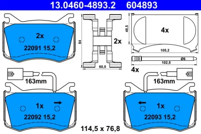 Комплект тормозных колодок, дисковый тормоз ATE 13.0460-4893.2