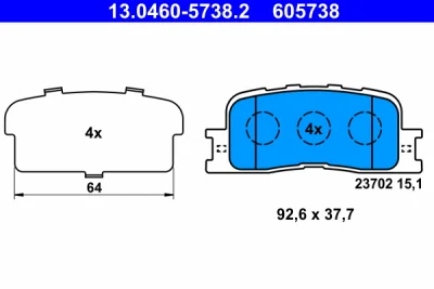 Комплект тормозных колодок, дисковый тормоз ATE 13.0460-5738.2