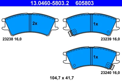 Комплект тормозных колодок, дисковый тормоз ATE 13.0460-5803.2