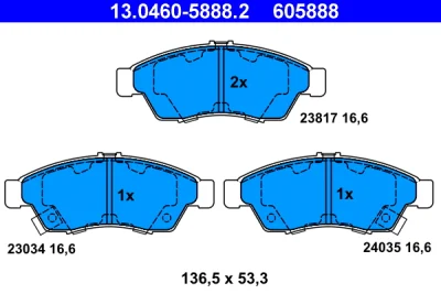 Комплект тормозных колодок, дисковый тормоз ATE 13.0460-5888.2