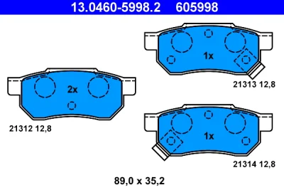 Комплект тормозных колодок, дисковый тормоз ATE 13.0460-5998.2