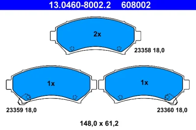 Комплект тормозных колодок, дисковый тормоз ATE 13.0460-8002.2