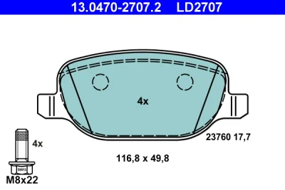 Комплект тормозных колодок, дисковый тормоз ATE 13.0470-2707.2