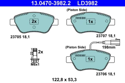 Комплект тормозных колодок, дисковый тормоз ATE 13.0470-3982.2