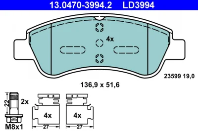 Комплект тормозных колодок, дисковый тормоз ATE 13.0470-3994.2