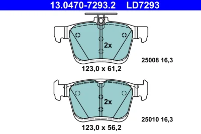 Комплект тормозных колодок, дисковый тормоз ATE 13.0470-7293.2